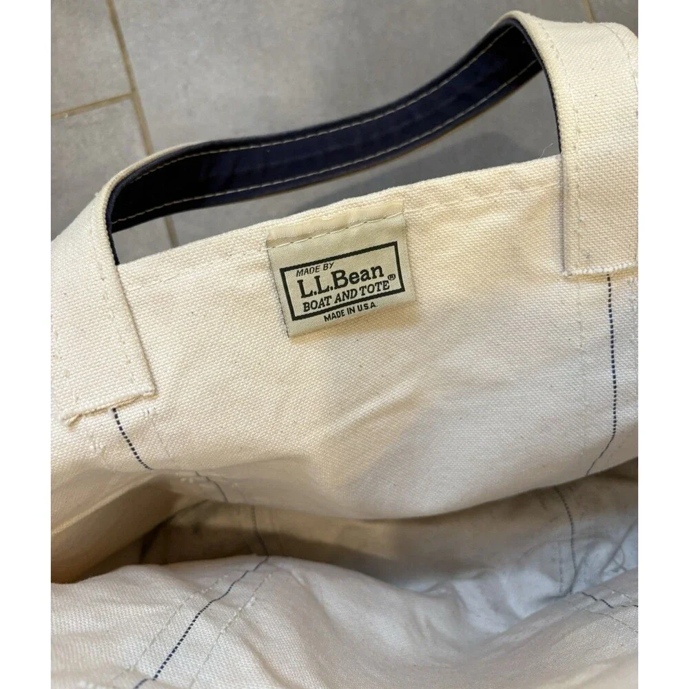 Vintage Llbean Navy Blue And White Boat And Tote Tote Bag